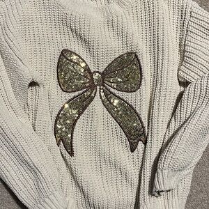 H&M Cream Sweater with Gold Sequin Bow